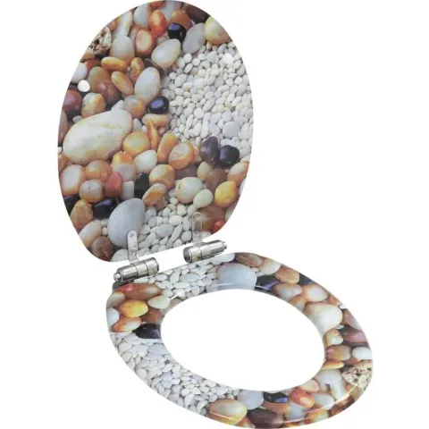vidaXL Toiletbril met soft-close deksel MDF kiezelsteentjes print
