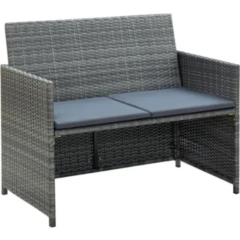 vidaXL Tuinbank 2-zits met kussens poly rattan grijs