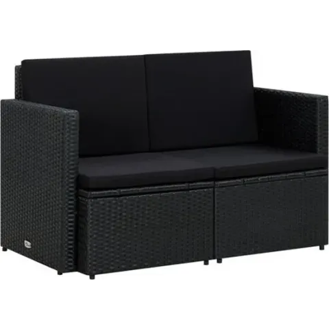 vidaXL Tuinbank 2-zits met kussens poly rattan zwart