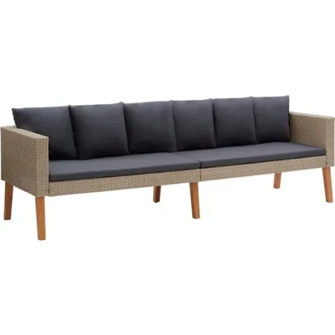 vidaXL Tuinbank 3-zits met kussens poly rattan beige