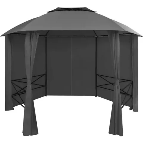 vidaXL Tuinpaviljoen met gordijnen hexagonaal 360x265 cm