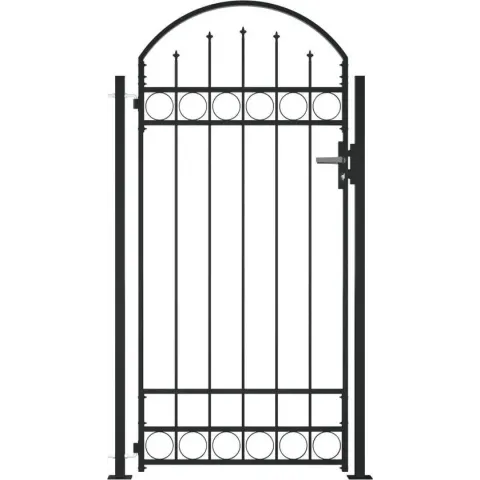 vidaXL Tuinpoort met gebogen bovenkant en 2 palen 100x200 cm zwart