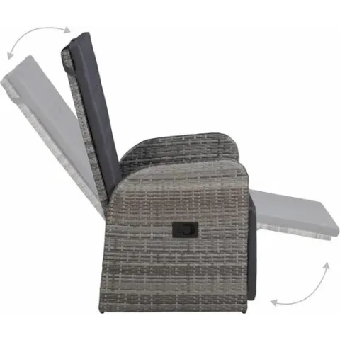 vidaXL Tuinstoel verstelbaar met kussen poly rattan grijs  VDXL_47677