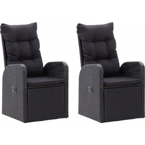 vidaXL Tuinstoelen 2 st verstelbaar met kussens poly rattan zwart
