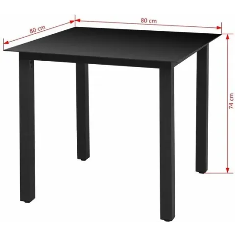 vidaXL Tuintafel 80x80x74 cm aluminium en glas zwart  VDXL_42787