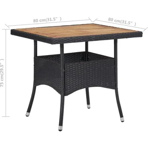vidaXL Tuintafel poly rattan en massief acaciahout zwart