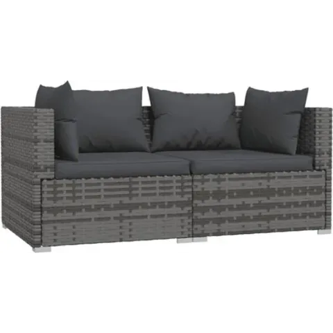 vidaXL Tweezitsbank met kussens poly rattan grijs