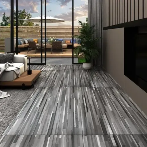 vidaXL Vloerplanken zelfklevend 5.02 m² 2 mm PVC gestreept grijs