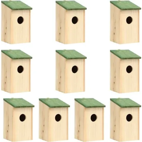 vidaXL Vogelhuisjes 10 st 12x12x22 cm massief vurenhout