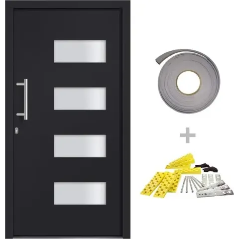 vidaXL Voordeur 100x210 cm aluminium en PVC antraciet  VDXL_3056828