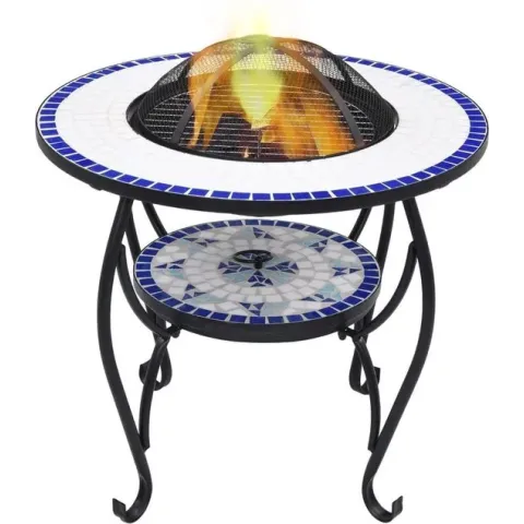 vidaXL Vuurtafel mozaïek 68 cm keramiek blauw en wit