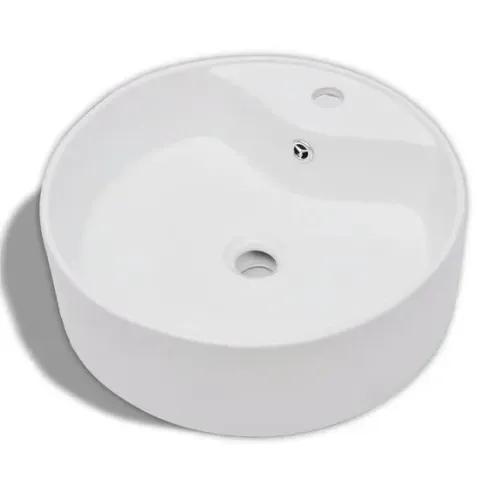 vidaXL Wasbak met overloop. keramiek. rond. wit