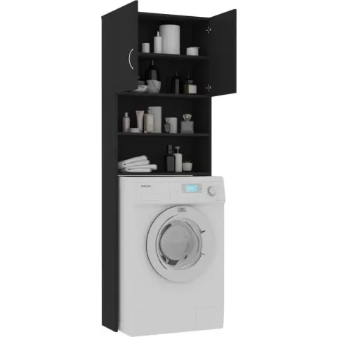 vidaXL Wasmachinekast 64x25.5x190 cm spaanplaat zwart