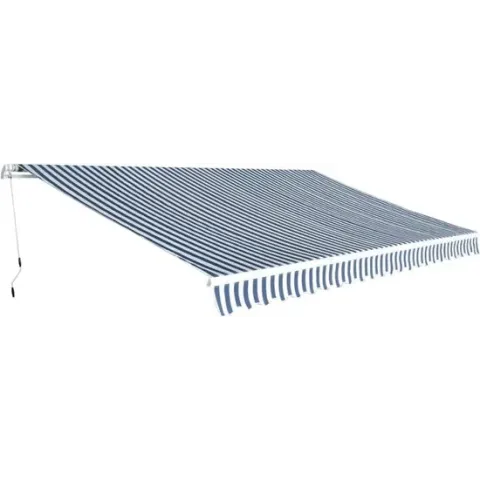 vidaXL Zonnescherm - knikarm - handbediend - 5x3m - blauw en wit gestreept