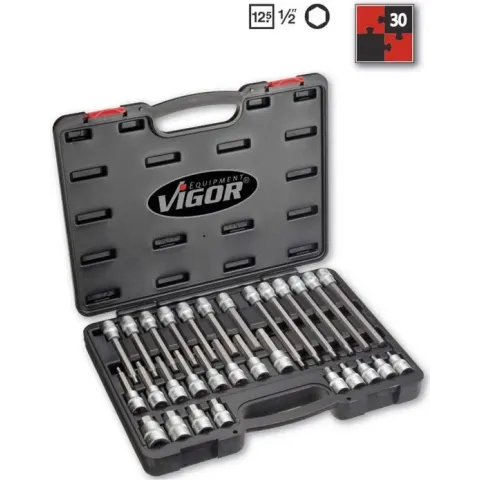 Vigor V1919 Inbus Dopsleutel-bitinzetset 30-delig 1/2 (12.5 mm)
