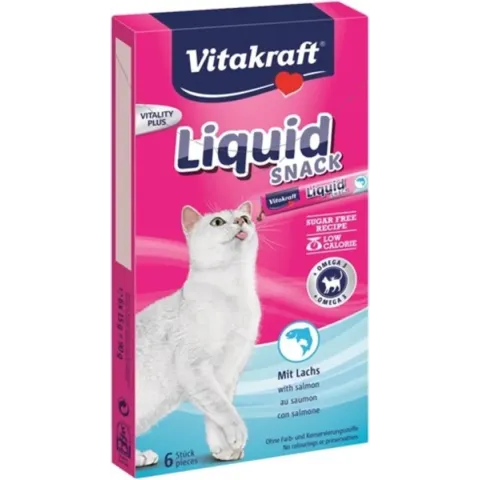 Vitakraft Cat Liquid Zalm en Omega - Kattensnack - 6 st