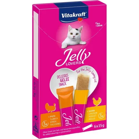Vitakraft kattensnack Jelly Lovers kip en kalkoen 15 gram x  6 stuks