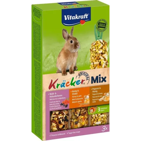 Vitakraft Konijn Kracker - Honing/popcorn/active 3 In 1 - 3 Stuks - Konijnensnack