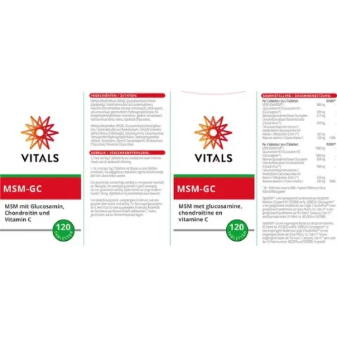 Vitals - MSM-GC - 120 Tabletten - OptiMSM® -glucosamine (Glucosagreen®) - chondroïtine (ChondroPure®) - vitamine C (Ester-C®)