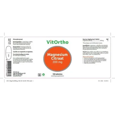 Vitortho Magnesium Citraat 200 mg 100 tabletten