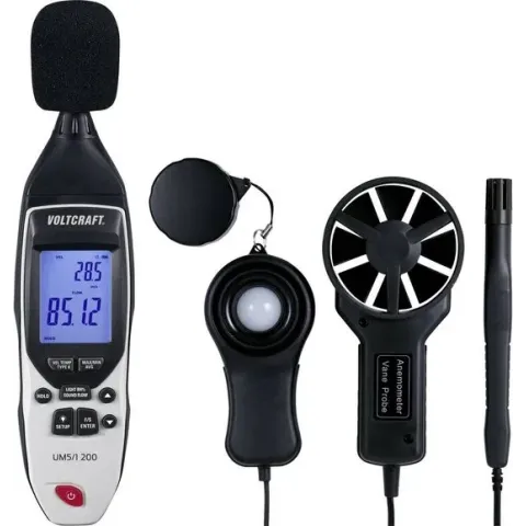 VOLTCRAFT UM5/1 200 Temperatuuradapter -200 - 1372 °C Sensortype K Multifunctionele milieumeter 5-in-1