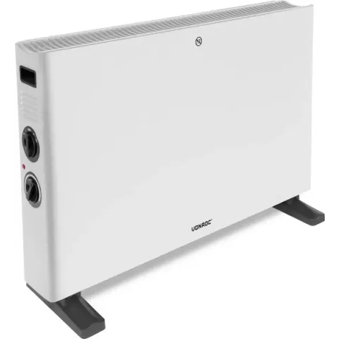 VONROC Elektrische kachel - Convectorkachel met ingebouwde radiator ventilator - 2 standen: 1250W/2000W - Regelbare thermostaat -  Verwarmt ruimtes tot 24m2 – Modern design - Wit