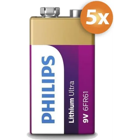 Voordeelpak 5 stuks Philips 9V Lithium batterijen