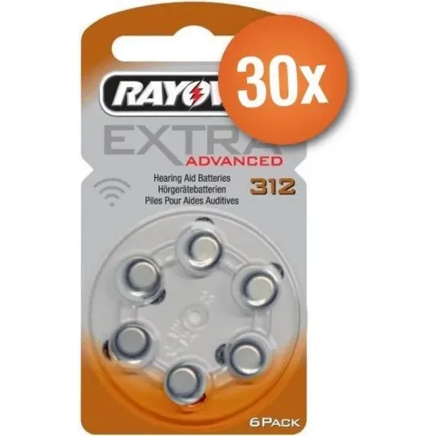 Voordeelpak Rayovac gehoorapparaat batterijen - Type 312 (bruin) - 30 x 6 stuks + gratis batterijtester