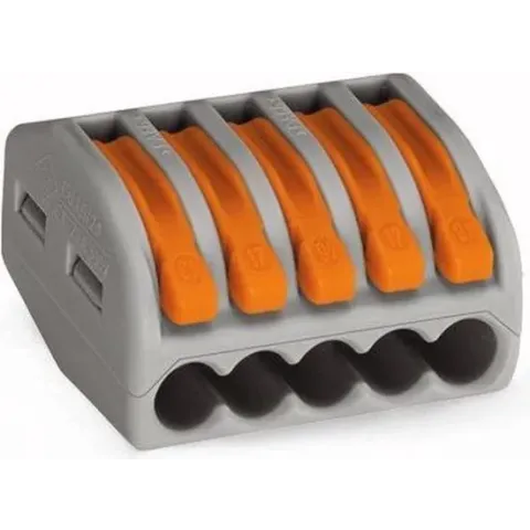 WAGO 222 Lasklem Flexibel: 0.08-4 mm² Massief: 0.08-2.5 mm² Aantal polen: 5 40 stuk(s) Grijs, Oranje