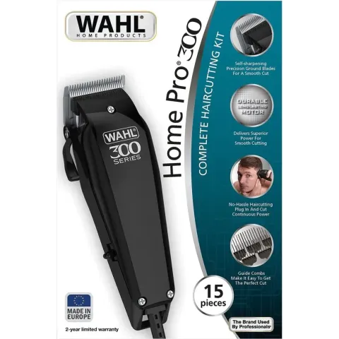 WAHL Tondeuse Home Pro 300  Haar Trimmer Mannen Heren  Kit 15 stuks  8 knipgeleiders 3 mm tot 25 mm  Tondeuse set op netstroom 3 meter snoer WAHL 20102.0460