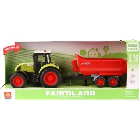Wenyi Farmland Tractor + Aanhanger met Licht en Geluid 1:16 Rood