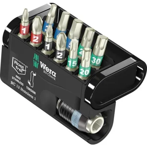 Wera Bit-Check 12 Stainless 1 05057425001 Bitset 12-delig Kruiskop Pozidriv, Kruiskop Phillips, Torx, Inbus