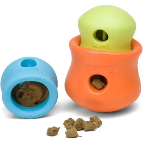 West Paw Toppl Zogoflex - Uitdagend en sterk speelgoed voor honden - Slowfeeder - Vulbaar met voer of snacks - Blauw, Groen, Oranje - S / L/ XL - Kleur: Blauw, Maat: Extra Large