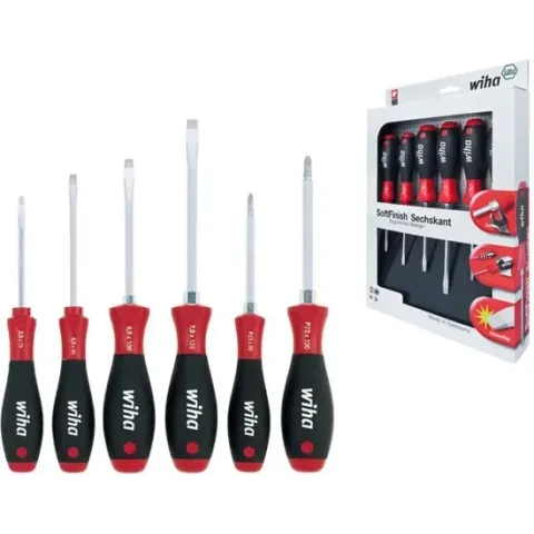 Wiha 308 ZK6 6-delige SoftFinish Schroevendraaierset - Sleuf/Pozidrive