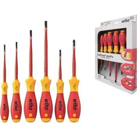 Wiha 3201 ZK6 6-delige SoftFinish slimFix VDE Schroevendraaierset - Sleuf/Pozidrive
