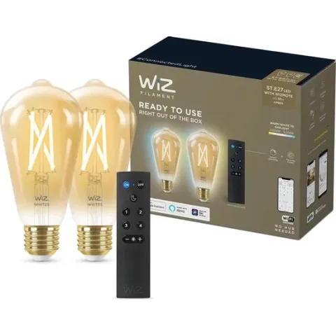 WiZ Edison Filament 2-pack + Afstandsbediening Slimme LED Verlichting - Warm- tot Koelwit Licht - E27 - 60W - Goud - Wi-Fi