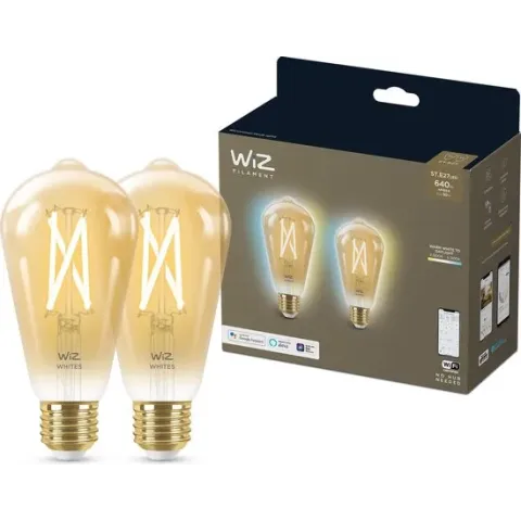 WiZ Edison Filament 2-pack Slimme LED Verlichting - Warm- tot Koelwit Licht - E27 - 50W - Goud - Wi-Fi