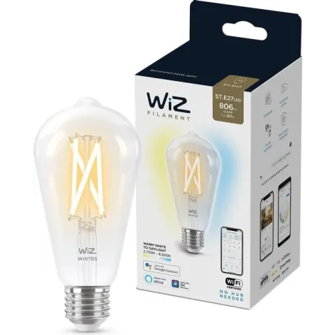 WiZ Edison Filament Slimme LED Verlichting - Warm- tot Koelwit Licht - E27 - 60W - Transparant - Wi-Fi