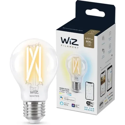 WiZ Filamentlamp Slimme LED Verlichting - Warm- tot Koelwit Licht - E27 - 60 W - Transparant - Wi-Fi