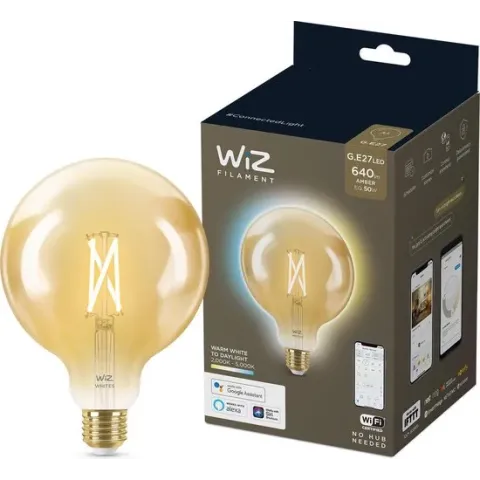 WiZ Globe Filament Slimme LED Verlichting - Warm- tot Koelwit Licht - E27 - 50W - diameter 125 mm - Goud - Wi-Fi