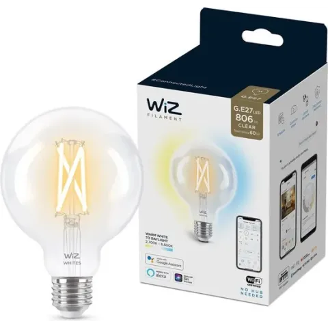 WiZ Globe Filament Slimme LED Verlichting - Warm- tot Koelwit Licht - E27 - 60W - 95 mm - Transparant - Wi-Fi