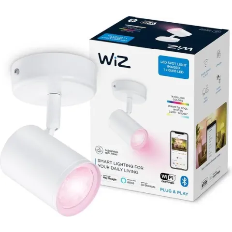 WiZ Opbouwspot Imageo Wit 1 spot - Slimme LED-Verlichting - Gekleurd en Wit Licht - GU10 - 1x 5W - Wi-Fi
