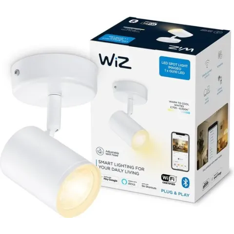 WiZ Opbouwspot Imageo Wit 1 spot - Slimme LED-Verlichting - Warm- tot Koelwit Licht - GU10 - 1x 5W - Wi-Fi