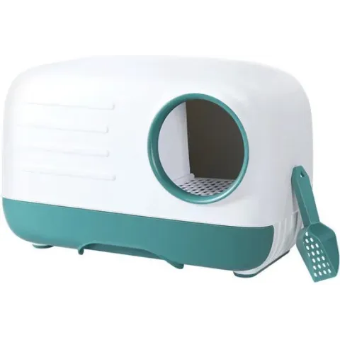 XL kattenbak Retro design met lade, schep en opbergruimte - grote kattenbak