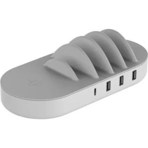 Xlayer Wireless Charger Family - QI-gecertificeerd oplaadstation - 3 x USB, 1 x USB-C, 1 x draadloos opladen - max. 50W - wit, grijs