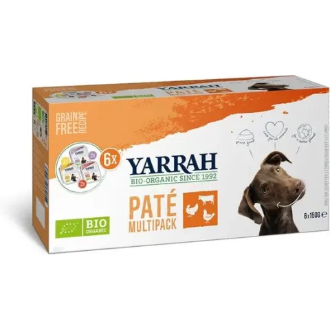 Yarrah Biologisch Pate Multi Pack Alu - Kalkoen, Kip & Rund - Hondenvoer - 6 x 150 g